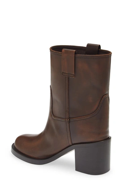 Miu Miu Calfskin Block-heel Moto Booties In Brown