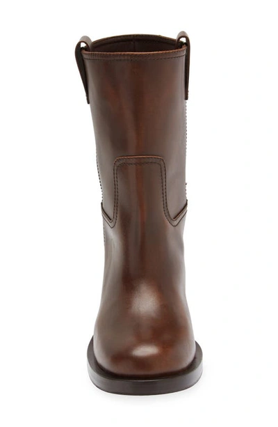 Miu Miu Calfskin Block-heel Moto Booties In Brown
