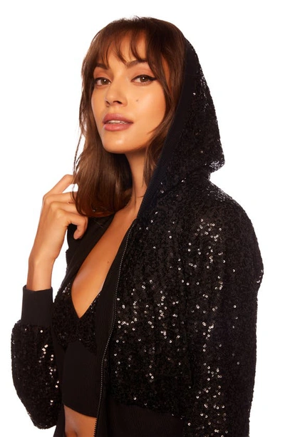 Shop Susana Monaco Sequin Hoodie In Black