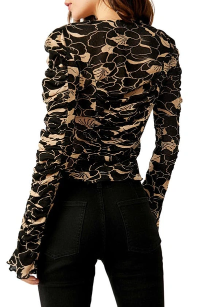 Free People Through The Meadow Ruched Mesh Top In Black Combo