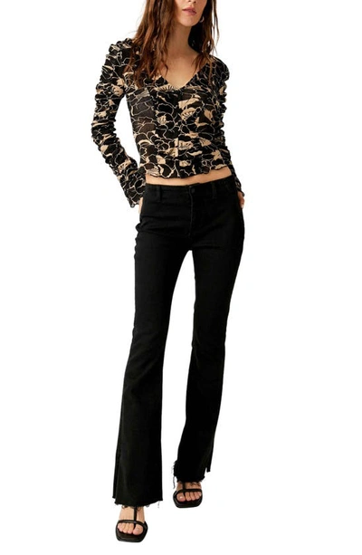 Free People Through The Meadow Ruched Mesh Top In Black Combo
