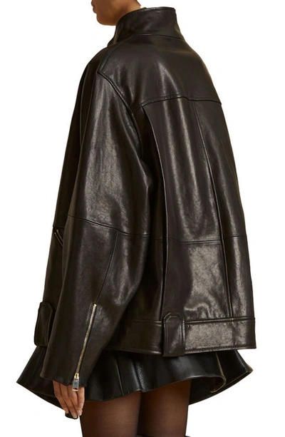 Shop Khaite Shallin Oversize Leather Moto Jacket In Black