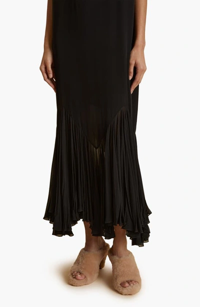 Shop Khaite Hobbs Cap Sleeve Silk Georgette Dress In Black