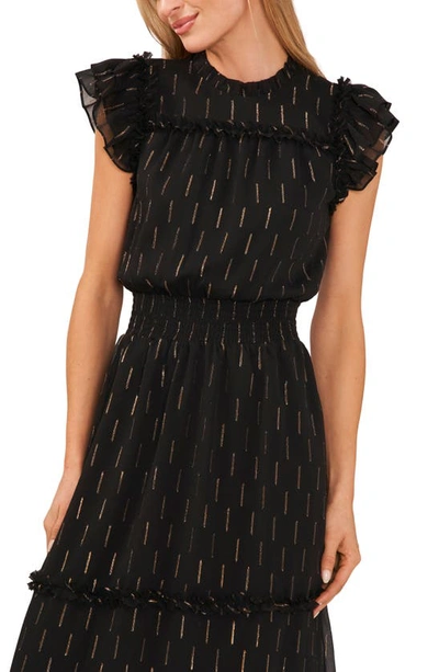 Shop Cece Metallic A-line Dress In Rich Black