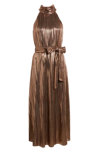 Shop Eliza J Metallic Pleated Cocktail Dress In Copper