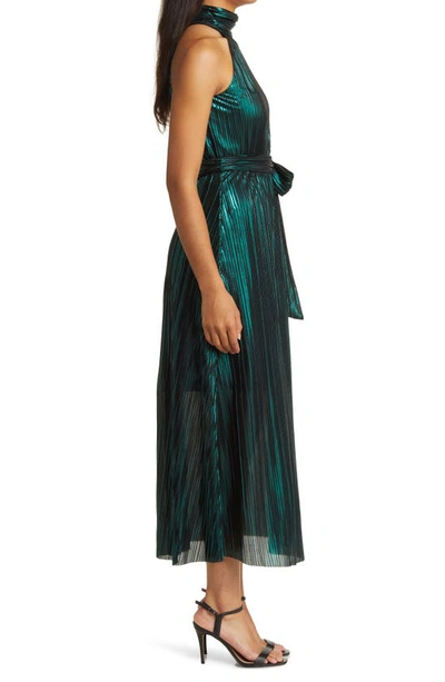 Shop Eliza J Metallic Pleated Cocktail Dress In Emerald