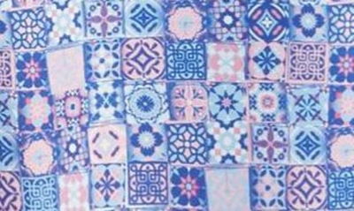 Shop Peter Millar Mosaic Madness Swim Trunks In Palmer Blue/ Pink