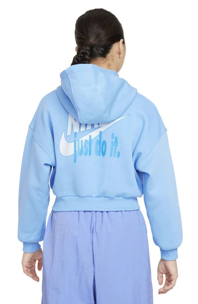 Shop Nike Kids' Nsw Club Crop Fleece Hoodie In University Blue/ Blue Tint