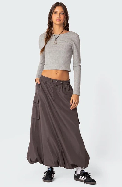 Shop Edikted Bubble Cargo Maxi Skirt In Gray