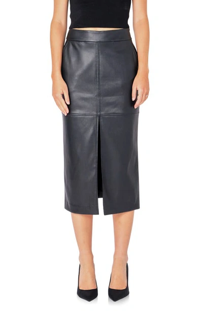 Shop Endless Rose Faux Leather Midi Skirt In Black