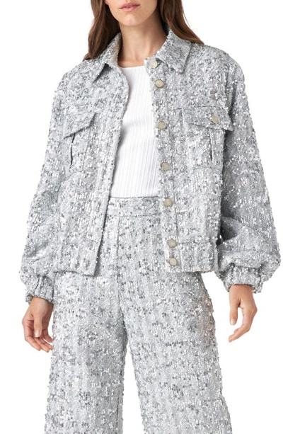 Shop English Factory Sequin Tweed Jacket In Silver