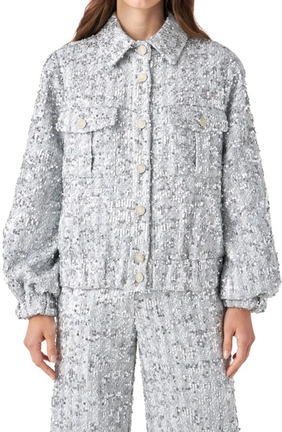 Shop English Factory Sequin Tweed Jacket In Silver