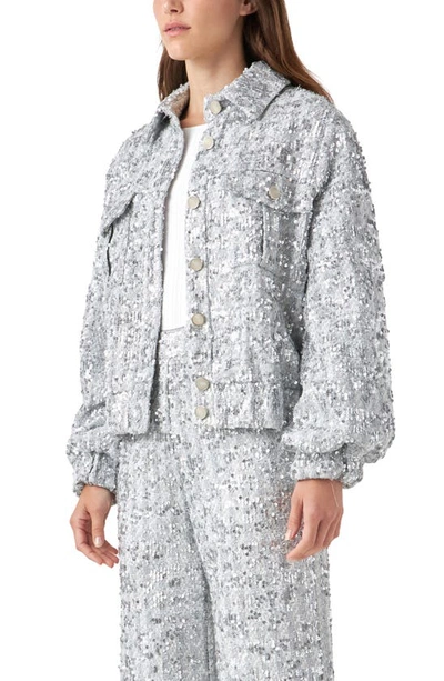 Shop English Factory Sequin Tweed Jacket In Silver