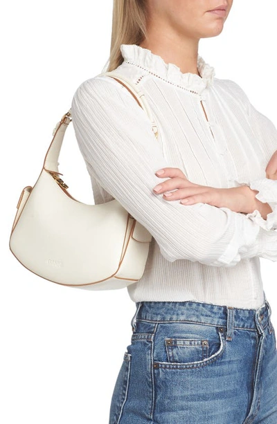 Shop Ganni Leather Shoulder Bag In Egret