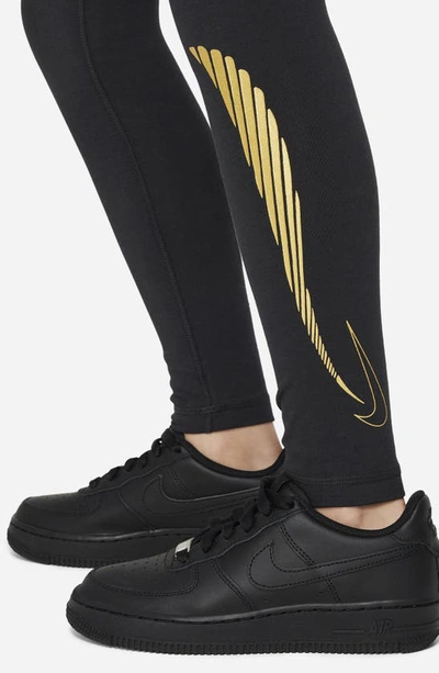 Shop Nike Kids' Nsw Favorite High Waist Leggings In Black/ Metallic Gold