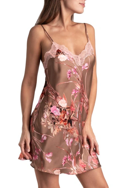 Shop Midnight Bakery Lovefest Floral Satin Chemise In Taupe
