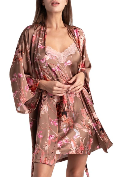 Shop Midnight Bakery Lovefest Floral Satin Chemise In Taupe