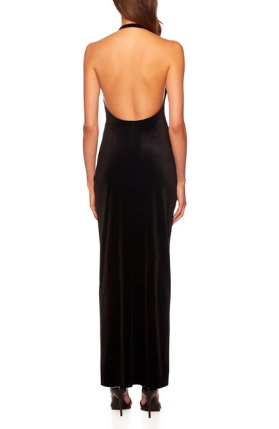 Shop Susana Monaco Stretch Velvet Halter Gown In Black