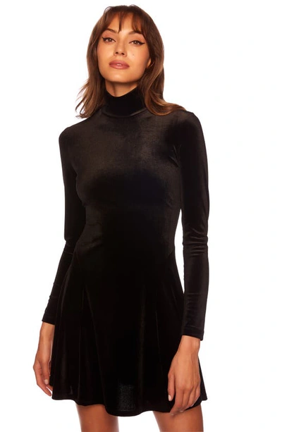 Shop Susana Monaco Long Sleeve Mock Neck Stretch Velvet Minidress In Black
