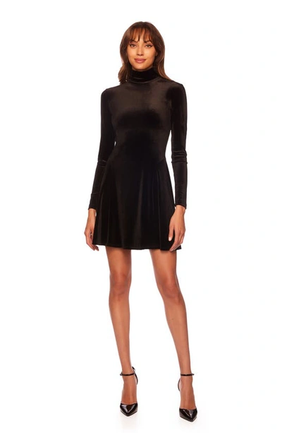 Shop Susana Monaco Long Sleeve Mock Neck Stretch Velvet Minidress In Black