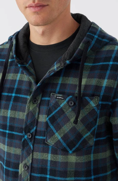Shop O'neill Clayton Plaid Hooded Button-up Shirt In Graphite