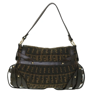 Shop Fendi Zucca Brown Canvas Shoulder Bag ()