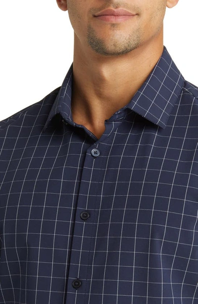 Shop Mizzen + Main Leeward Trim Fit Plaid Performance Button-up Shirt In Navy Lexington Plaid