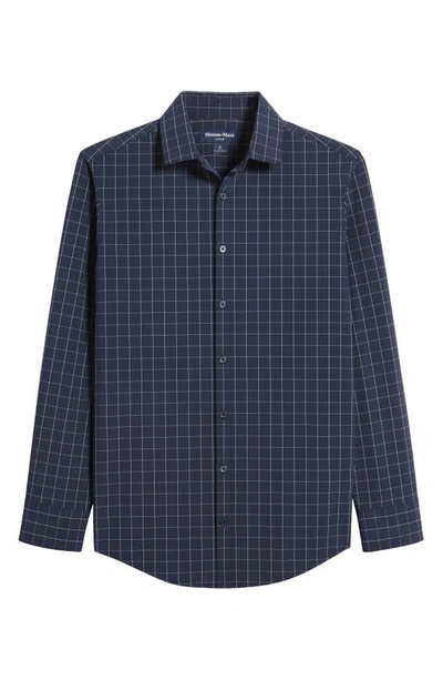 Mizzen + Main Leeward Trim Fit Navy Dash Geo Print Performance Button-up Shirt In Navy Lexington Plaid