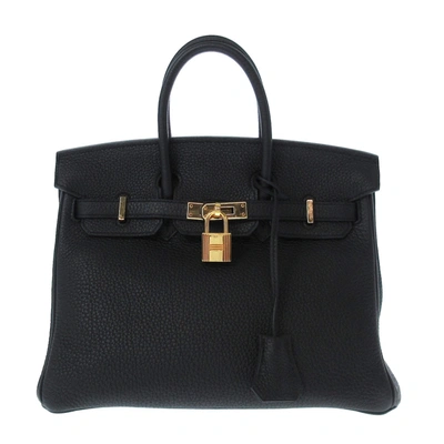 Shop Hermes Hermès Birkin 25 Black Leather Handbag ()