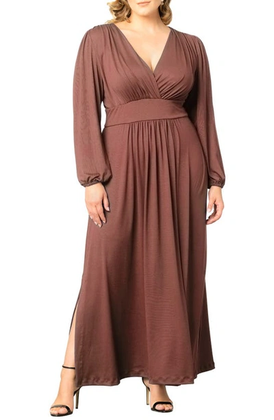 Shop Kiyonna Kelsey Long Sleeve Maxi Dress In Hazelnut