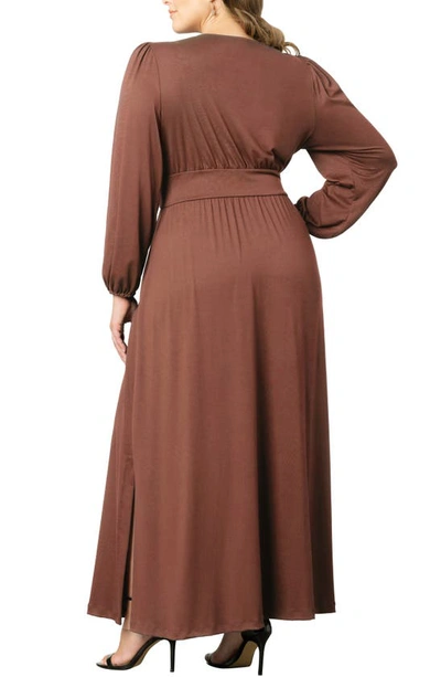 Shop Kiyonna Kelsey Long Sleeve Maxi Dress In Hazelnut
