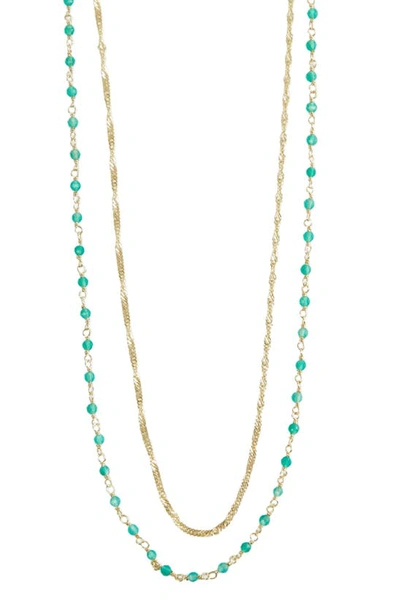 Shop Argento Vivo Sterling Silver Green Onyx Layered Chain Necklace In Gold
