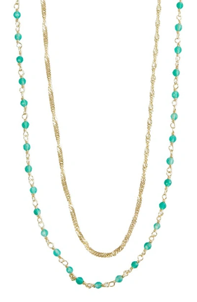 Shop Argento Vivo Sterling Silver Green Onyx Layered Chain Necklace In Gold