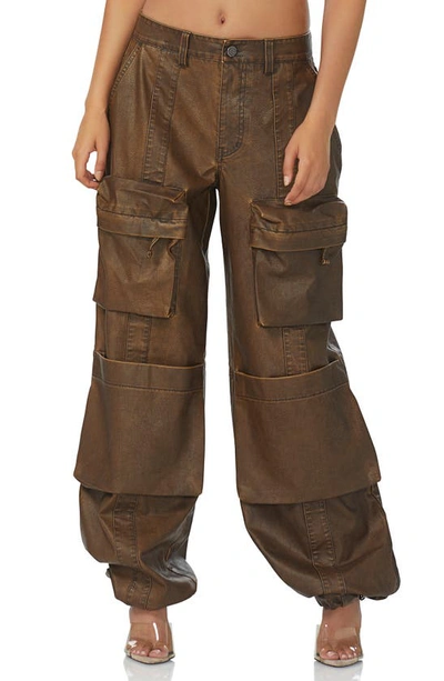 Shop Afrm Collins Faux Leather Cargo Pants In Dark Brown