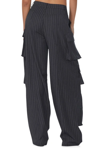 Shop Afrm Parker Pinstripe Wide Leg Cargo Pants In Charcoal White Pinstripe