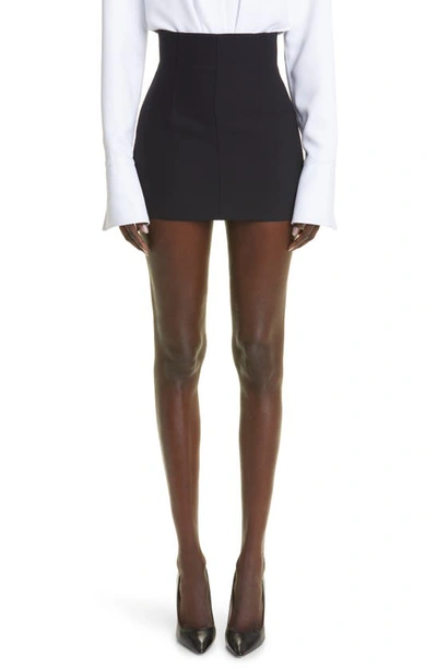 Shop Laquan Smith High Waist Corset Detail Virgin Wool Miniskirt In Black