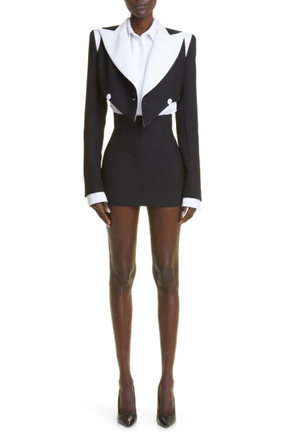 Shop Laquan Smith High Waist Corset Detail Virgin Wool Miniskirt In Black