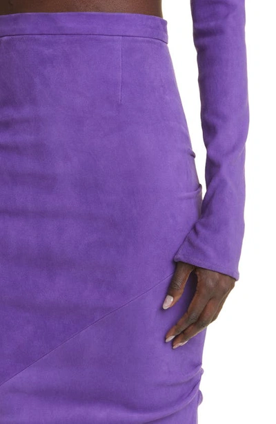 Shop Laquan Smith Ruched High Waist Suede Pencil Skirt In Grape