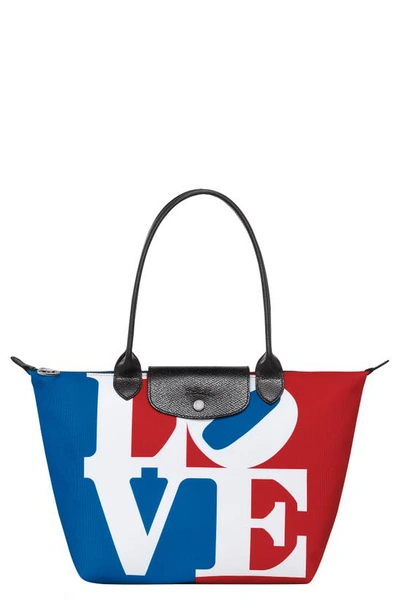 Shop Longchamp X Robert Indiana Medium Le Pliage Recycled Polyester Canvas Tote Bag In White