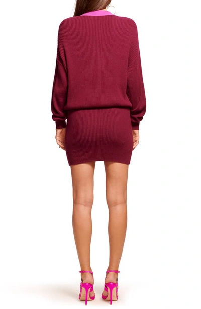 Shop Ramy Brook Andrea Contrast Placket Long Sleeve Sweater Dress In Mulberry