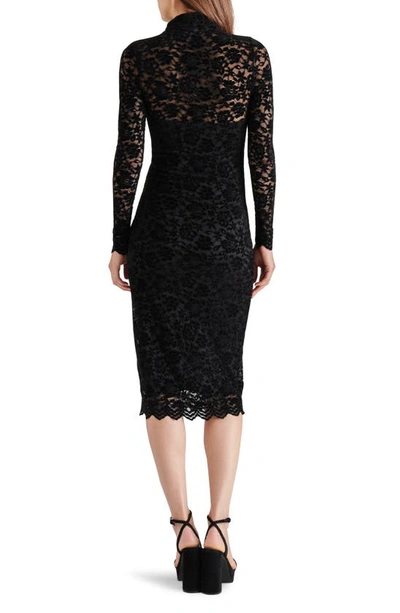 Shop Steve Madden Vivienne Velvet Lace Long Sleeve Midi Dress In Black