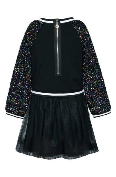 Shop Truly Me Kids' Ornament Long Sleeve Dress In Black Multi