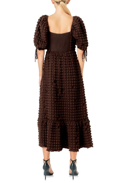 Shop Endless Rose Texture Puff Sleeve Maxi Dress In Brown