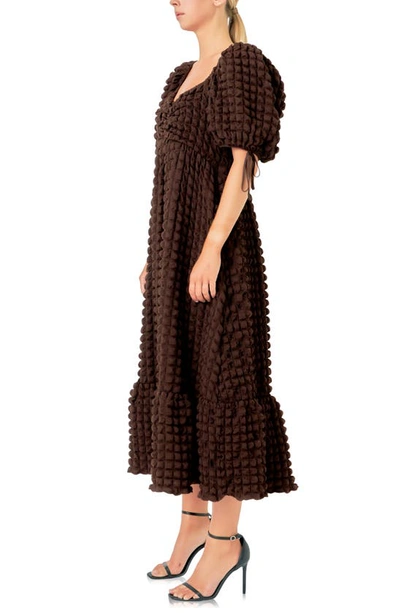 Shop Endless Rose Texture Puff Sleeve Maxi Dress In Brown