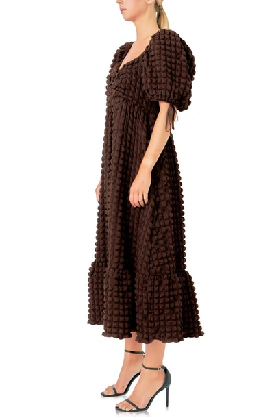Endless Rose Texture Puff Sleeve Maxi Dress In Brown