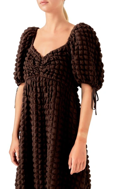 Shop Endless Rose Texture Puff Sleeve Maxi Dress In Brown