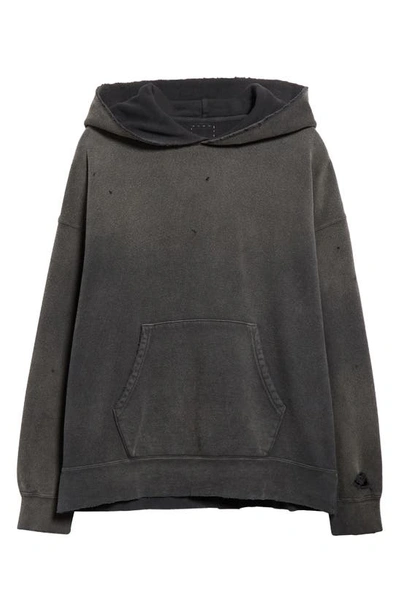 Shop Visvim Jumbo Distressed Oversize Cotton Fleece Hoodie In Black