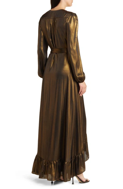 Shop Wayf Meryl Long Sleeve Wrap High-low Cocktail Dress In Antique Brass