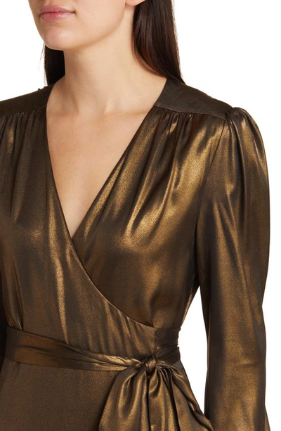 Shop Wayf Meryl Long Sleeve Wrap High-low Cocktail Dress In Antique Brass