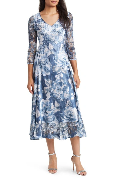 Shop Komarov Abstract Print Charmeuse & Lace Cocktail Midi Dress In Shadow Rose
